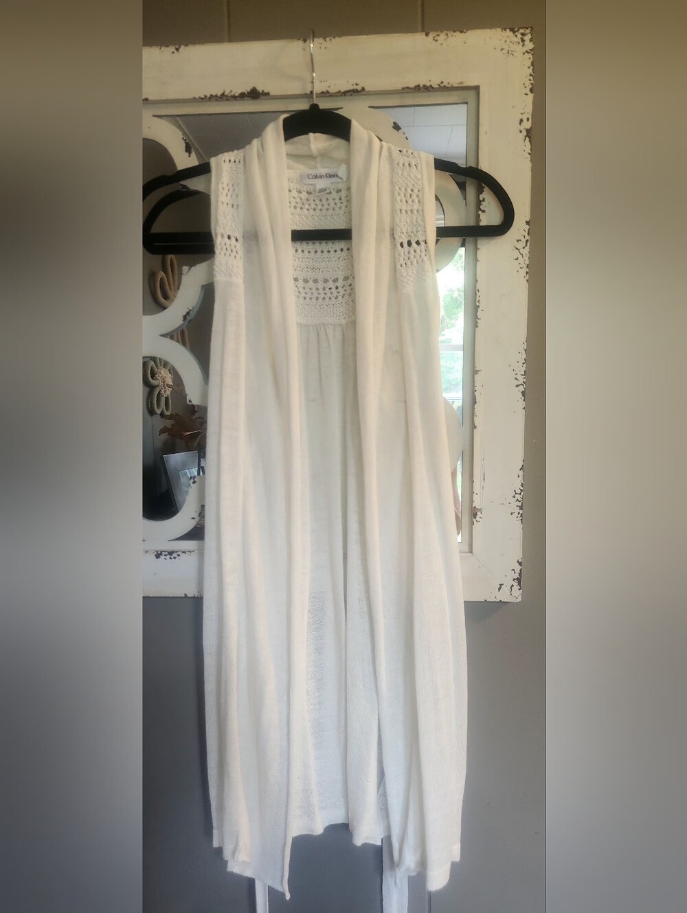 Calvin Klein White Long Sleeve Open Front Knit Sweater